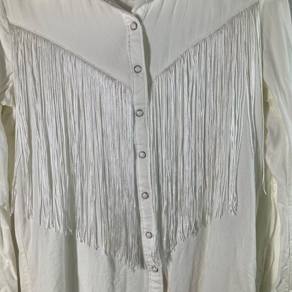 Womens Levis Western Pearl Snap Fringe Long Sleeve Shirt White S - Picture 5 of 9